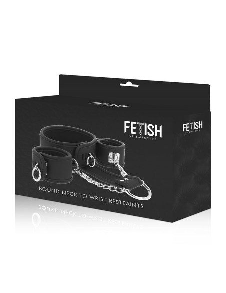 FETISH SUBMISSIVE - COLLAR Y ESPOSAS CUERO VEGANO CON FORRO DE NEOPRENO 