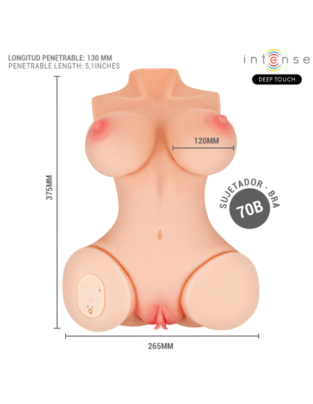 INTENSE DEEP TOUCH - VERO TORSO VAGINA CON EFECTO SUCCIÓN, CALOR, VIBRACIÓN Y VOZ CON CONTROL REMOTO 5.5 KG Muñec@s Tamaño Real
