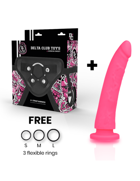 DELTA CLUB - TOYS ARNES + DILDO ROSA SILICONA MEDICA 17 CM -O- 3 CM Arneses sin Vibración