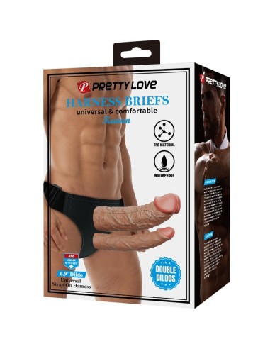 PRETTY LOVE - KEAVEN HARNESS BRIEFS UNIVERSAL & COMFORTABLE DOBLE DILDO Penes dobles