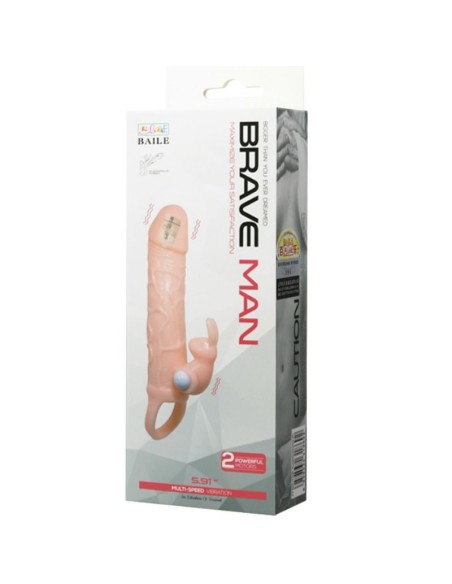 BAILE - BRAVE MAN FUNDA PENE CON RABBIT VIBRADOR 16.5 CM NATURAL Fundas Pene con Extensión