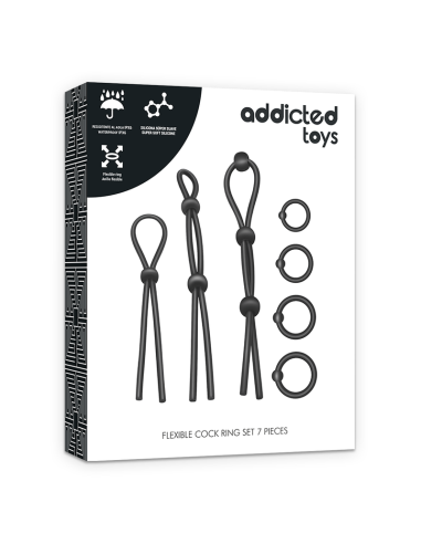 ADDICTED TOYS - KIT DE 7 ANILLAS SILICONA FLEXIBLE Anillos sin vibración