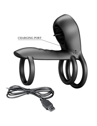 PRETTY LOVE - JAMMY FUNDA DE PENE 12 VIBRACIONES CON LENGUA RECARGABLE SILICONA Anillos con Vibración