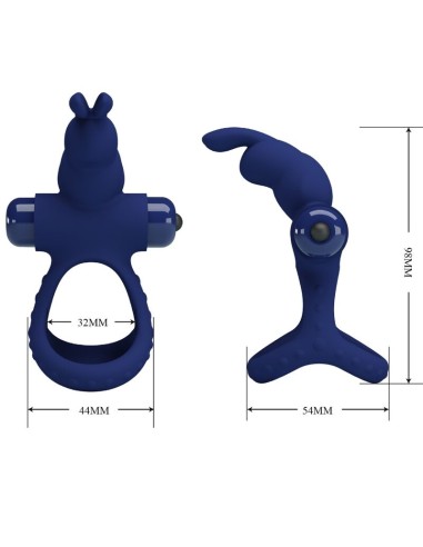 PRETTY LOVE - LUCHITO DOBLE ANILLO VIBRADOR RABBIT AZUL Anillos con Vibración