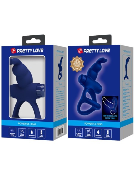 PRETTY LOVE - LUCHITO DOBLE ANILLO VIBRADOR RABBIT AZUL Anillos con Vibración