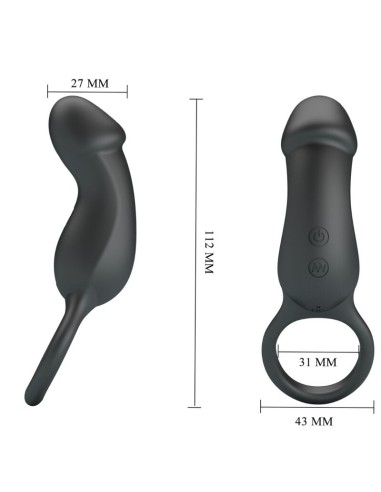 PRETTY LOVE - TRAE ANILLO VIBRADOR CON ESTIMULADOR NEGRO Anillos con Vibración