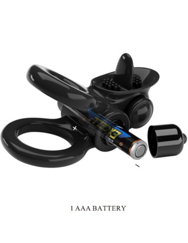 PRETTY LOVE - PASSIONATE RING DOBLE ANILLO VIBRADOR + ESTIMULADOR CLÍTORIS NEGRO Anillos con Vibración