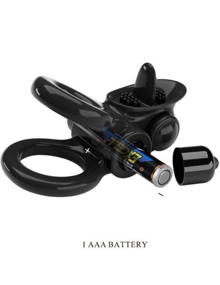 PRETTY LOVE - PASSIONATE RING DOBLE ANILLO VIBRADOR + ESTIMULADOR CLÍTORIS NEGRO Anillos con Vibración