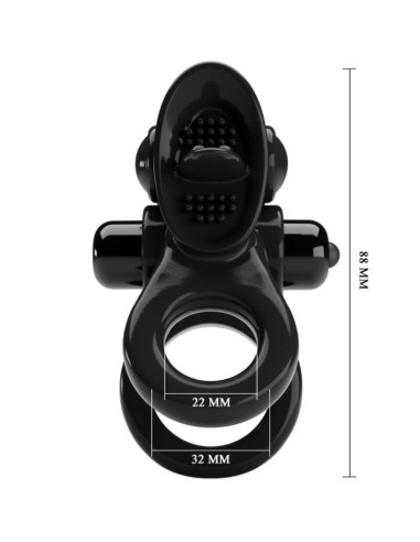 PRETTY LOVE - PASSIONATE RING DOBLE ANILLO VIBRADOR + ESTIMULADOR CLÍTORIS NEGRO Anillos con Vibración