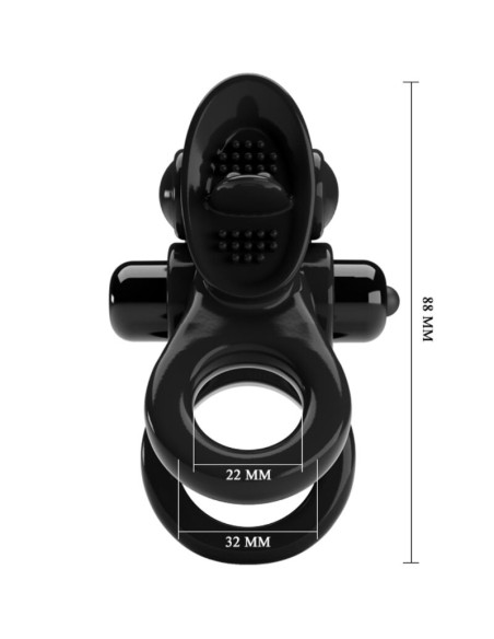 PRETTY LOVE - PASSIONATE RING DOBLE ANILLO VIBRADOR + ESTIMULADOR CLÍTORIS NEGRO Anillos con Vibración