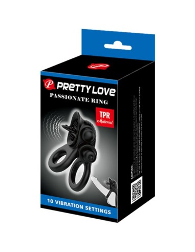 PRETTY LOVE - PASSIONATE RING DOBLE ANILLO VIBRADOR + ESTIMULADOR CLÍTORIS NEGRO Anillos con Vibración