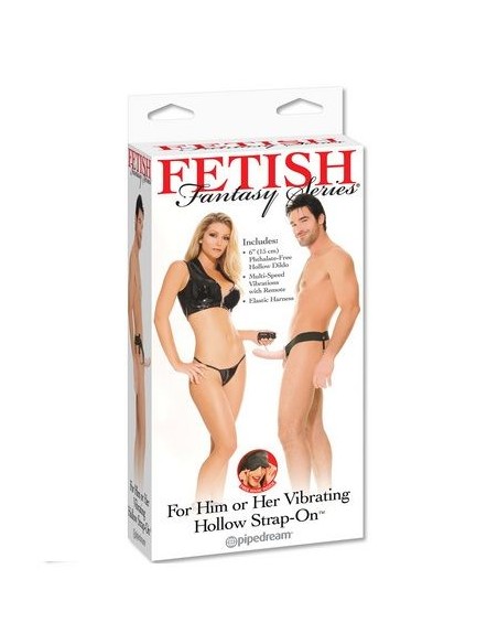 FETISH FANTASY SERIES - ARNÉS HUECO VIBRADOR PARA EL Y ELLA NATURAL 14CM Extensor pene con Arnés