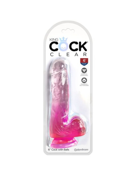 KING COCK - CLEAR PENE REALÍSTICO CON TESTÍCULOS 13.5 CM ROSA Dildos para Arneses
