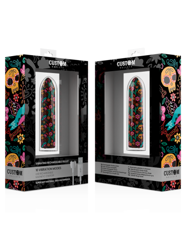 CUSTOM BULLETS - BALA RECARGABLE SKULL 10 INTENSIDADES Balas vibradoras