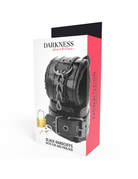 DARKNESS - ESPOSAS CUERO AJUSTABLES MANOS NEGRO CON CANDADO Esposas