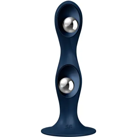 SATISFYER - DOUBLE BALL-R DILDO SILICONA AZUL 