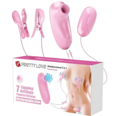 PRETTY LOVE - IMONIE SET MULTIFUNCIONAL 3 EN 1 CON SUCCIONADOR, PEZONES Y CLÍTORIS Kits juguetes sexuales
