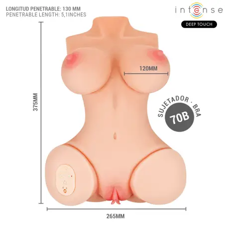 INTENSE DEEP TOUCH - VERO TORSO VAGINA CON EFECTO SUCCIÓN, CALOR, VIBRACIÓN Y VOZ CON CONTROL REMOTO 5.5 KG Muñec@s Tamaño Real