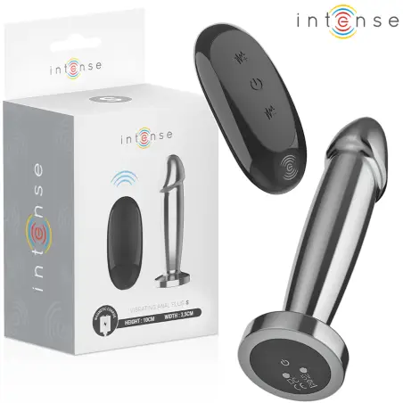 INTENSE - PLUG ANAL 10 VIBRACIONES METAL EN FORMA DE DILDO CON CONTROL REMOTO S 