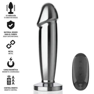INTENSE - PLUG ANAL 10 VIBRACIONES METAL EN FORMA DE DILDO CON CONTROL REMOTO S 