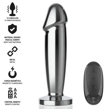 INTENSE - PLUG ANAL 10 VIBRACIONES METAL EN FORMA DE DILDO CON CONTROL REMOTO S 