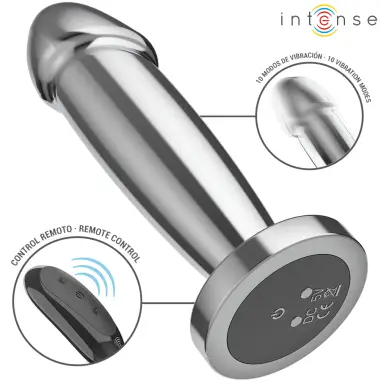 INTENSE - PLUG ANAL 10 VIBRACIONES METAL EN FORMA DE DILDO CON CONTROL REMOTO S 