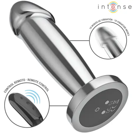 INTENSE - PLUG ANAL 10 VIBRACIONES METAL EN FORMA DE DILDO CON CONTROL REMOTO S 