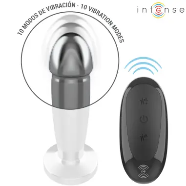INTENSE - PLUG ANAL 10 VIBRACIONES METAL EN FORMA DE DILDO CON CONTROL REMOTO S 