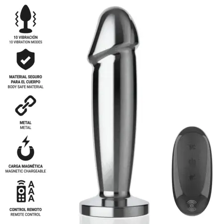 INTENSE - PLUG ANAL 10 VIBRACIONES METAL EN FORMA DE DILDO CON CONTROL REMOTO M 