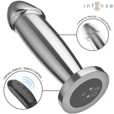 INTENSE - PLUG ANAL 10 VIBRACIONES METAL EN FORMA DE DILDO CON CONTROL REMOTO M 