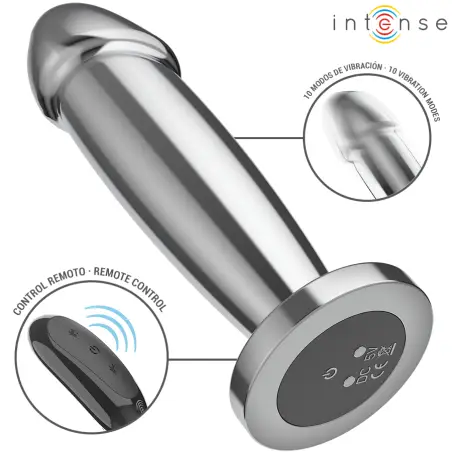 INTENSE - PLUG ANAL 10 VIBRACIONES METAL EN FORMA DE DILDO CON CONTROL REMOTO M 