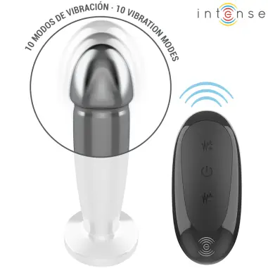 INTENSE - PLUG ANAL 10 VIBRACIONES METAL EN FORMA DE DILDO CON CONTROL REMOTO M 