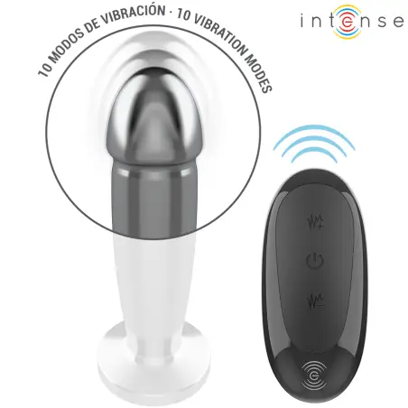 INTENSE - PLUG ANAL 10 VIBRACIONES METAL EN FORMA DE DILDO CON CONTROL REMOTO M 