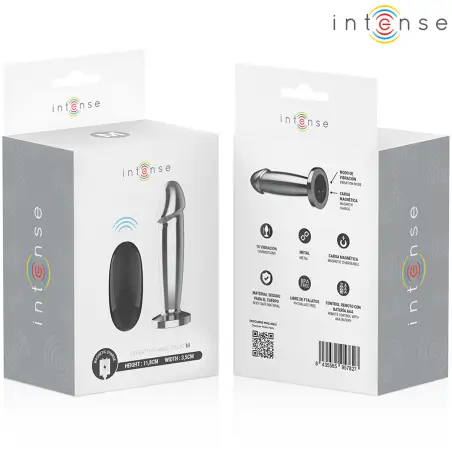 INTENSE - PLUG ANAL 10 VIBRACIONES METAL EN FORMA DE DILDO CON CONTROL REMOTO M 