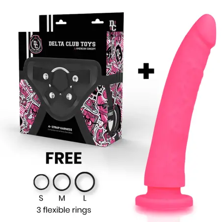 DELTA CLUB - TOYS ARNES + DILDO ROSA SILICONA MEDICA 23 CM -O- 4.5 CM 