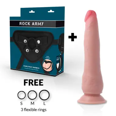 ROCKARMY - ARNÉS + DUAL DENSITY CRUSADER DILDO REALISTA 21.5 CM -O- 4.46 CM 