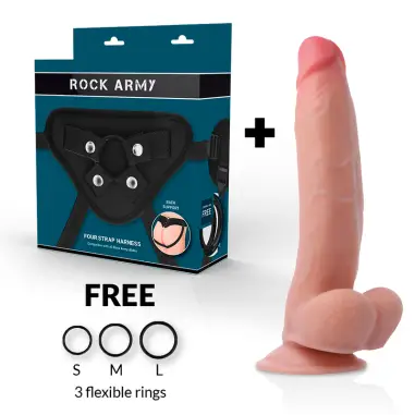 ROCKARMY - ARNÉS + DUAL DENSITY LEOPARD DILDO REALISTA 23 CM -O- 4.77 CM Penes realísticos