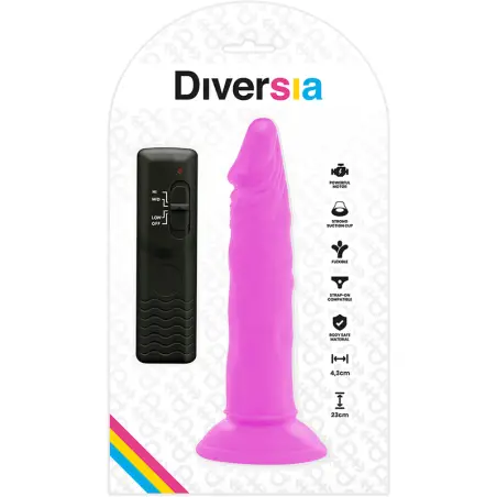 DIVERSIA - DILDO REALÍSTICO FLEXIBLE CON VIBRACIÓN LILA 23 CM -O- 4.3 CM 