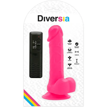 DIVERSIA - DILDO REALÍSTICO FLEXIBLE CON VIBRACIÓN ROSA 20.5 CM -O- 4.2 CM 