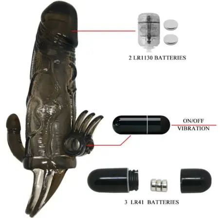 BAILE - BRAVE MAN FUNDA PENE ANAL Y CLITORIS VIBRADOR 16.5 CM NEGRO Fundas Pene con Extensión
