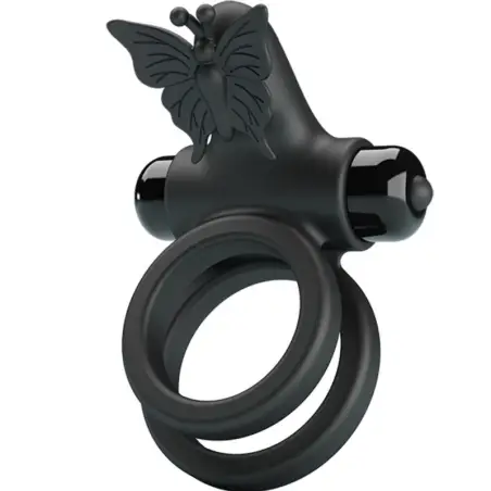 PRETTY LOVE - DOBLE ANILLO VIBRADOR CON ESTIMULADOR NEGRO 