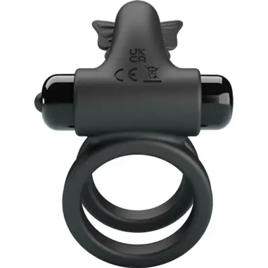 PRETTY LOVE - DOBLE ANILLO VIBRADOR CON ESTIMULADOR NEGRO 
