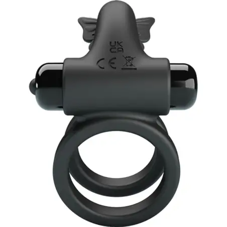 PRETTY LOVE - DOBLE ANILLO VIBRADOR CON ESTIMULADOR NEGRO 