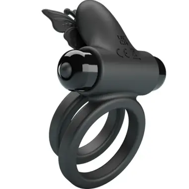 PRETTY LOVE - DOBLE ANILLO VIBRADOR CON ESTIMULADOR NEGRO 