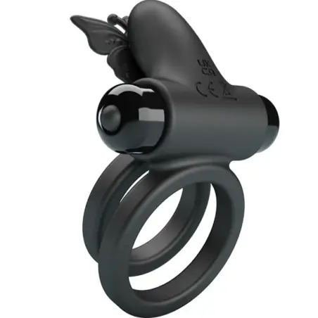 PRETTY LOVE - DOBLE ANILLO VIBRADOR CON ESTIMULADOR NEGRO 