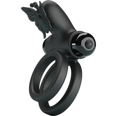 PRETTY LOVE - DOBLE ANILLO VIBRADOR CON ESTIMULADOR NEGRO 