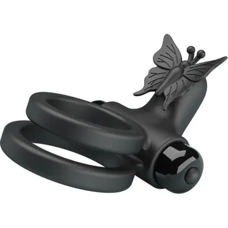 PRETTY LOVE - DOBLE ANILLO VIBRADOR CON ESTIMULADOR NEGRO 