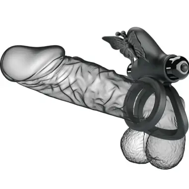 PRETTY LOVE - DOBLE ANILLO VIBRADOR CON ESTIMULADOR NEGRO 
