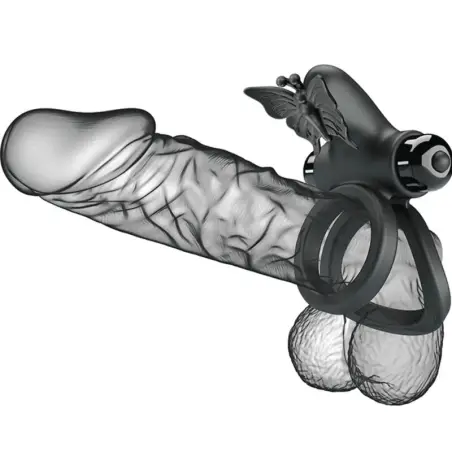 PRETTY LOVE - DOBLE ANILLO VIBRADOR CON ESTIMULADOR NEGRO 