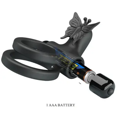 PRETTY LOVE - DOBLE ANILLO VIBRADOR CON ESTIMULADOR NEGRO 